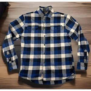 Jachs New York‎ Flannel Men's M Blue & White Plaid Mid-Weight Button Long Sleeve